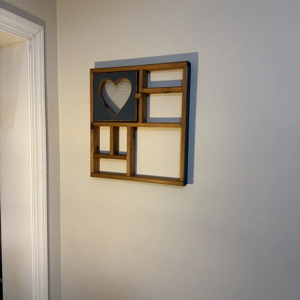 Vtg Solid Wood Heart Door Hanging Wall Shelf 19.5x18